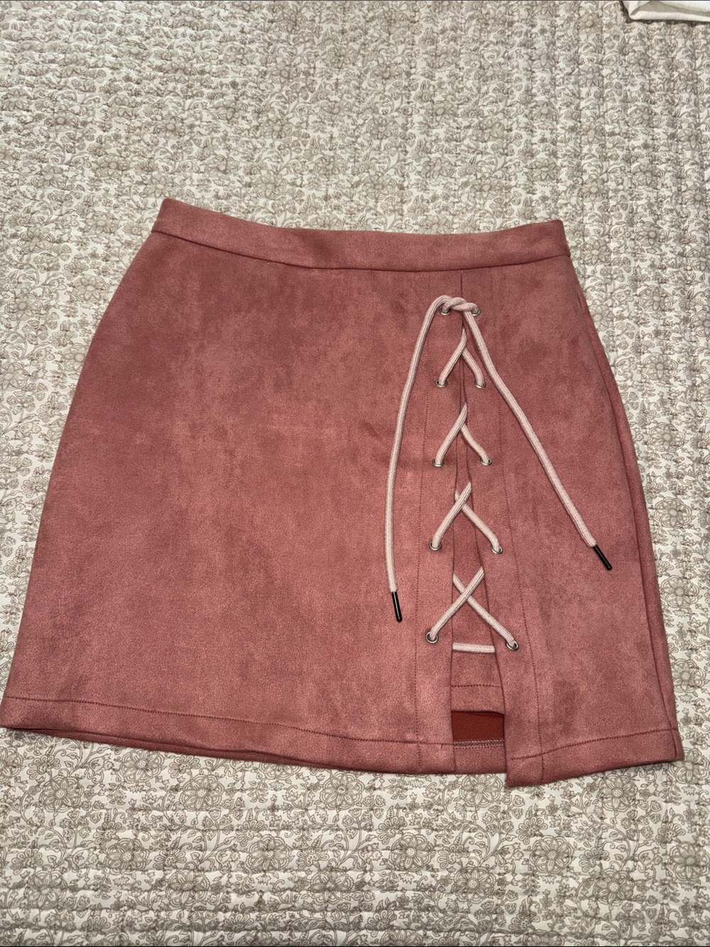 Fashion Nova Rose Lace-Up Suede Mini Skirt